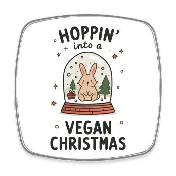 Hase Schneekugel – Hoppin’ Vegan Christmas - Viereckiger Kühlschrankmagnet - Weiß - Vorne