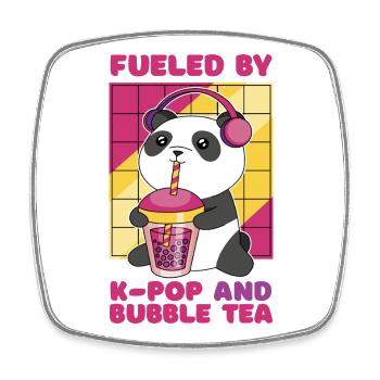 Niedlicher Panda mit Bubble Tea und Kopfhörern - Viereckiger Kühlschrankmagnet - Weiß - Vorne