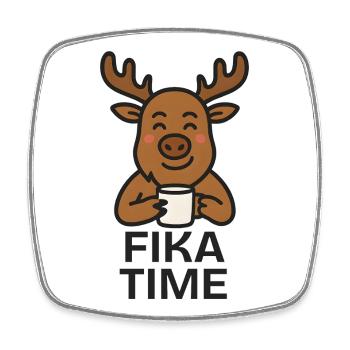 Niedliche Rentier Kaffeetasse Design Fika Zeit - Viereckiger Kühlschrankmagnet - Weiß - Vorne
