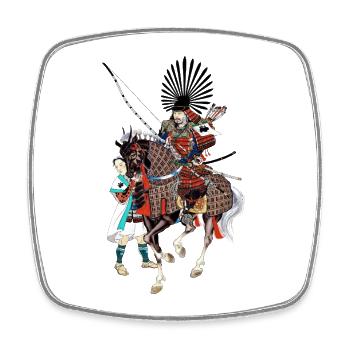 Toyotomi Hideyoshi auf dem Pferderücken - Viereckiger Kühlschrankmagnet - Weiß - Vorne