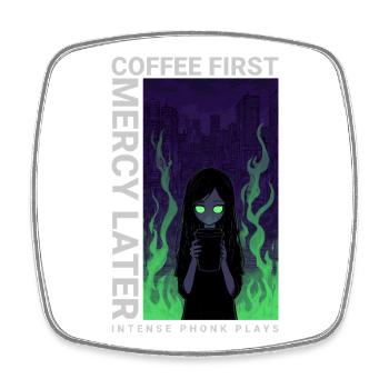 Vaporwave Coffee First Mercy Later Neon Art - Square fridge magnet - white - Front