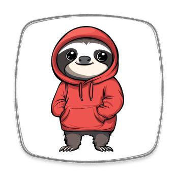 Cute sloth pendant in hoodie - Square fridge magnet - white - Front