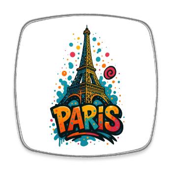 Paris Eiffel Tower Shirt – Graffiti Street Art Style - Square fridge magnet - white - Front