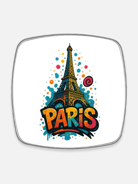 Paris Eiffelturm Shirt – Graffiti Street Art Style - Viereckiger Kühlschrankmagnet - Weiß
