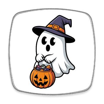 Motif de sorcière et de fantôme effrayant pour Halloween - Magnet carré - blanc - Devant