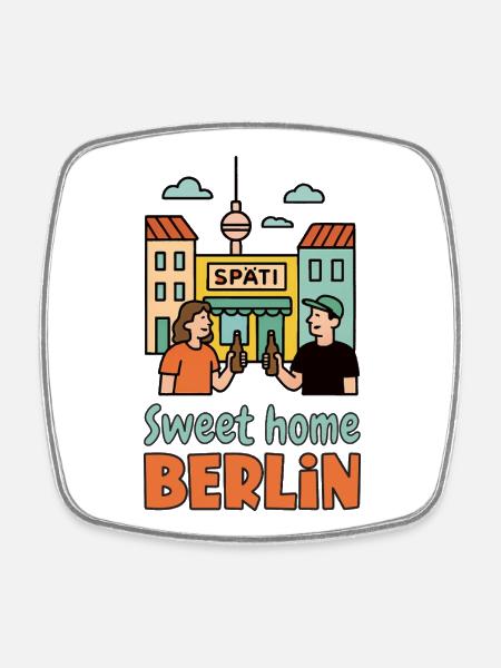 Späti - Sweet Home Berlin - Viereckiger Kühlschrankmagnet - Weiß