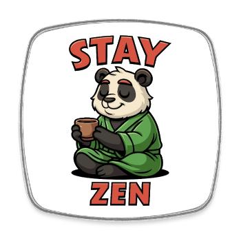 Panda Mönch mit Tee und Stay Zen Schriftzug - Viereckiger Kühlschrankmagnet - Weiß - Vorne