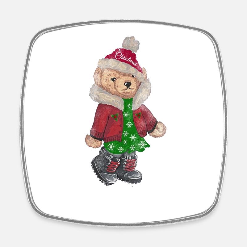 Christmas Bear, Christmas gift - Square fridge magnet - white