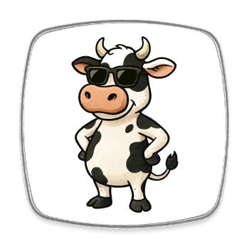 Cooler Kuh-Karikatur mit Sonnenbrille - Viereckiger Kühlschrankmagnet - Weiß - Vorne