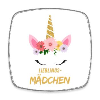Fille préférée – Licorne mignonne avec des fleurs et de l’or - Magnet carré - blanc - Devant