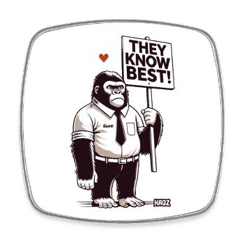 Comic-Gorilla mit Schild „Sie wissen es besser" - Viereckiger Kühlschrankmagnet - Weiß - Vorne