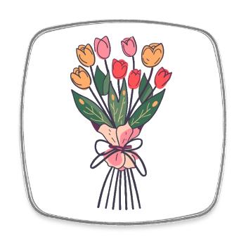 Bouquet de tulipes peint à la main - Magnet carré - blanc - Devant