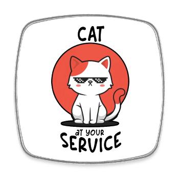 Chat cool avec des lunettes de soleil – Le chat à votre service - Magnet carré - blanc - Devant