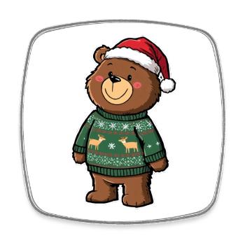 Ours mignon avec pull de Noël - Magnet carré - blanc - Devant