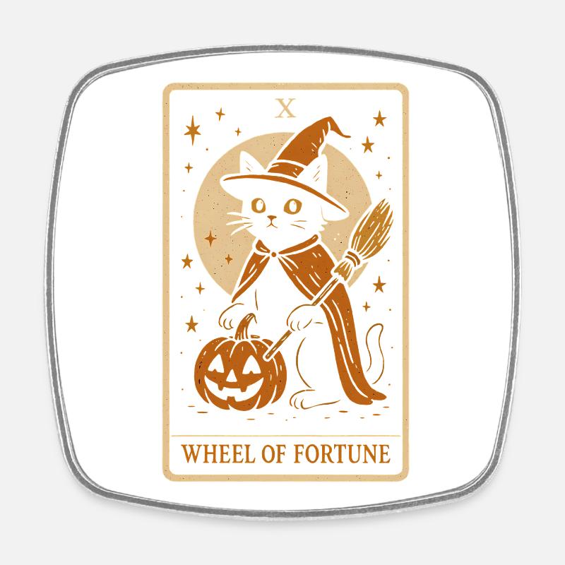 Chat sorcière avec citrouille Halloween Design - Magnet carré - blanc