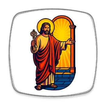 Auferstandener Christus mit Schlüssel, Jesus Kunst - Viereckiger Kühlschrankmagnet - Weiß - Vorne