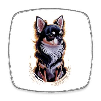  Chihuahua Illustration: Elegantes Hunde-Porträt - Viereckiger Kühlschrankmagnet - Weiß - Vorne