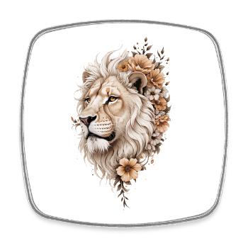 Œuvre d’art florale tête de lion - Magnet carré - blanc - Devant