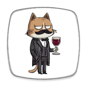 Mafia Cat with Wine | Funny Cartoon Illustration - Viereckiger Kühlschrankmagnet - Weiß - Vorne