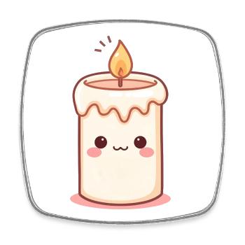 Kawaii candle with friendly face - Square fridge magnet - white - Front