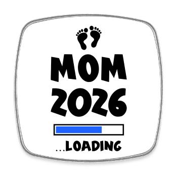 Mom 2026 Loading Mama - Viereckiger Kühlschrankmagnet - Weiß - Vorne