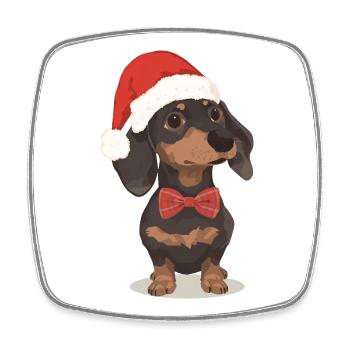 Weihnachts Dackel mit Mütze und Fliege - Viereckiger Kühlschrankmagnet - Weiß - Vorne
