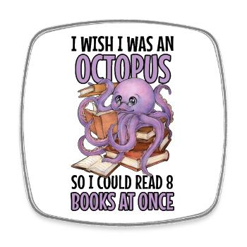 Reading Octopus in Stack of Books Book Gift - Square fridge magnet - white - Front