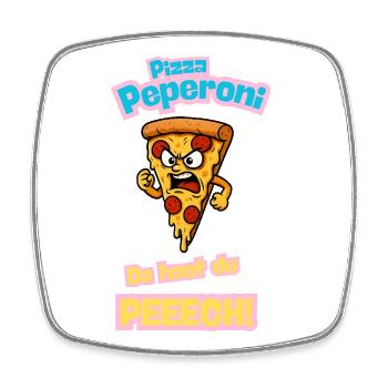 Wütende Pepperoni Pizza Karikatur - Viereckiger Kühlschrankmagnet - Weiß - Vorne