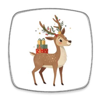 Weihnachtsrentier mit Geschenken - Viereckiger Kühlschrankmagnet - Weiß - Vorne