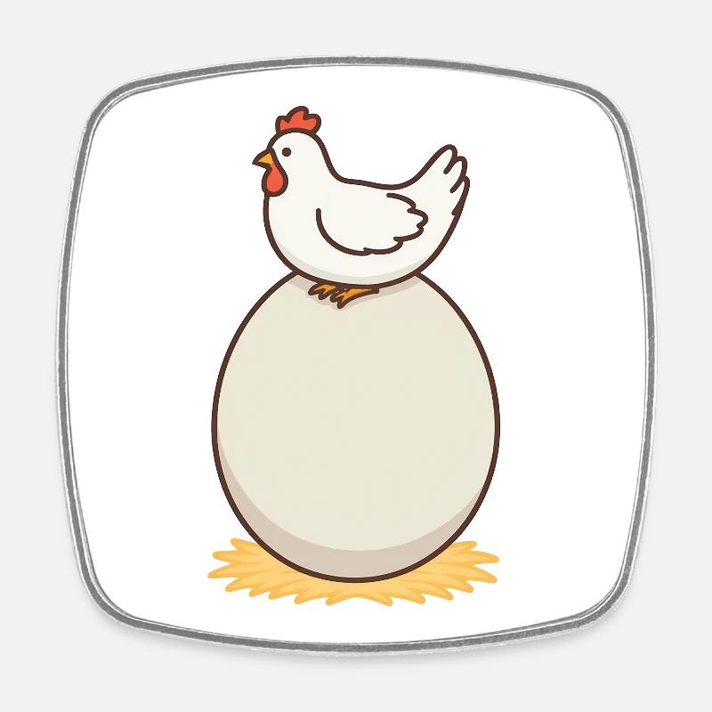 Poulet et œuf - Magnet carré - blanc
