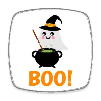 Halloween Mädchen Sepenst Boo! mit Zauberkessel  - Viereckiger Kühlschrankmagnet - Weiß - Vorne