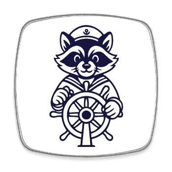 Raccoon Captain at the Helm - Square fridge magnet - white - Front