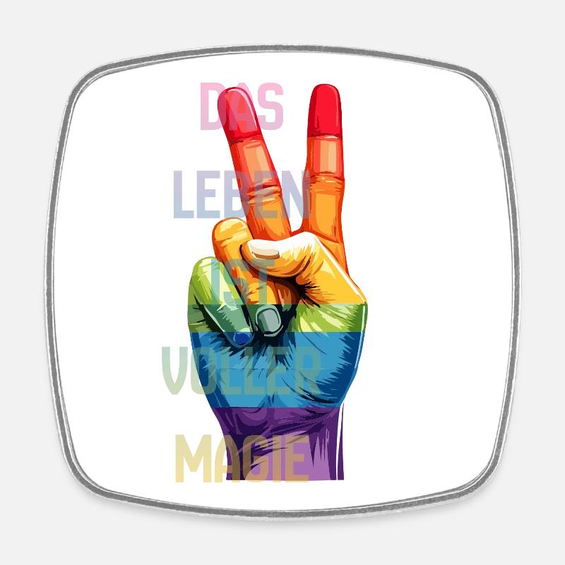 Rainbow Peace Hand – Life is full of magic - Square fridge magnet - white