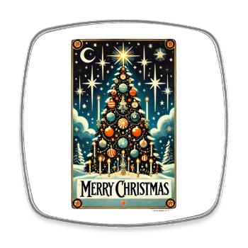Starry Vintage Christmas Tree - Square fridge magnet - white - Front