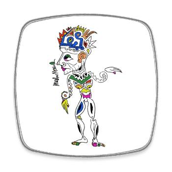 Colored Tribal Mask Crown - Square fridge magnet - white - Front