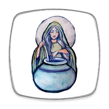 Moonlit Herbalist in Watercolor - Square fridge magnet - white - Front
