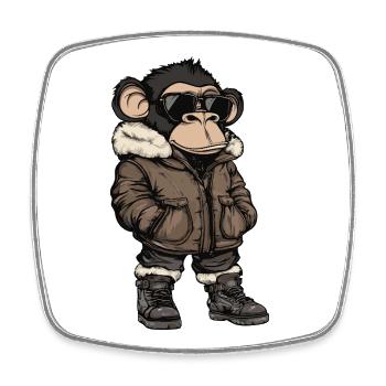 Affe Cool Winter - Viereckiger Kühlschrankmagnet - Weiß - Vorne
