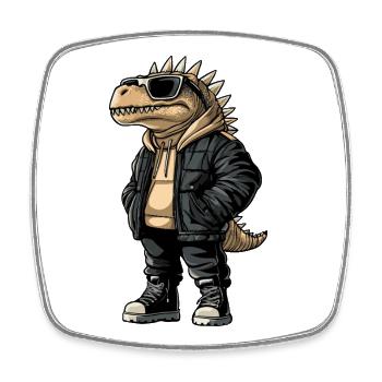 Dinosaur stegosaurus Cool Winter - Square fridge magnet - white - Front
