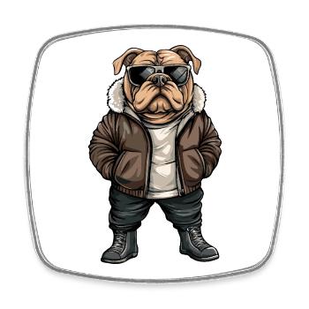 Bulldog Chien Cool Hiver - Magnet carré - blanc - Devant