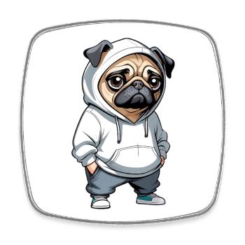 Pug Hoodie Stadtstyle - Square fridge magnet - white - Front