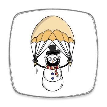 Parachuting Snowman - Square fridge magnet - white - Front