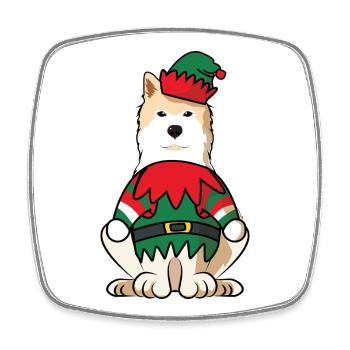 Hokkaido Dog Elf Costume Adorable Christmas Oufit - Square fridge magnet - white - Front
