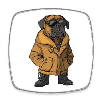 Bulldog Chien Cool Hiver - Magnet carré - blanc - Devant