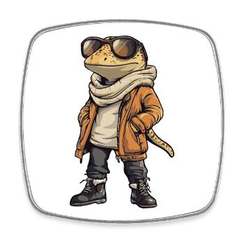Lizard Cool Winter - Square fridge magnet - white - Front
