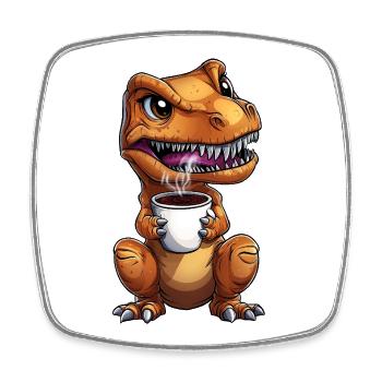 Morgenmuffel T-Rex Dino mit Kaffee :) - Viereckiger Kühlschrankmagnet - Weiß - Vorne