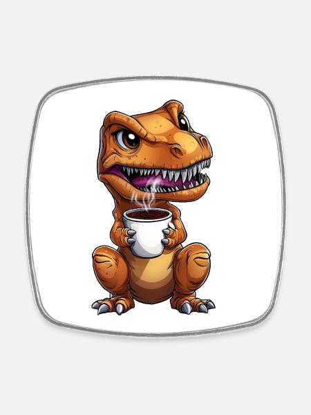 T-Rex Dino grincheux du matin avec :) café - Magnet carré - blanc