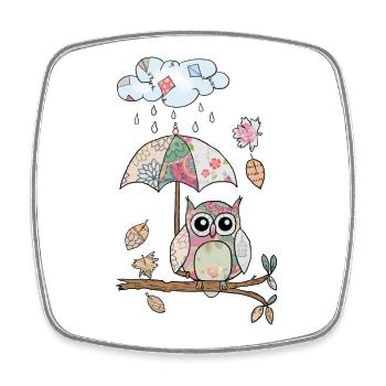 Eule_im_Regen - Square fridge magnet - white - Front