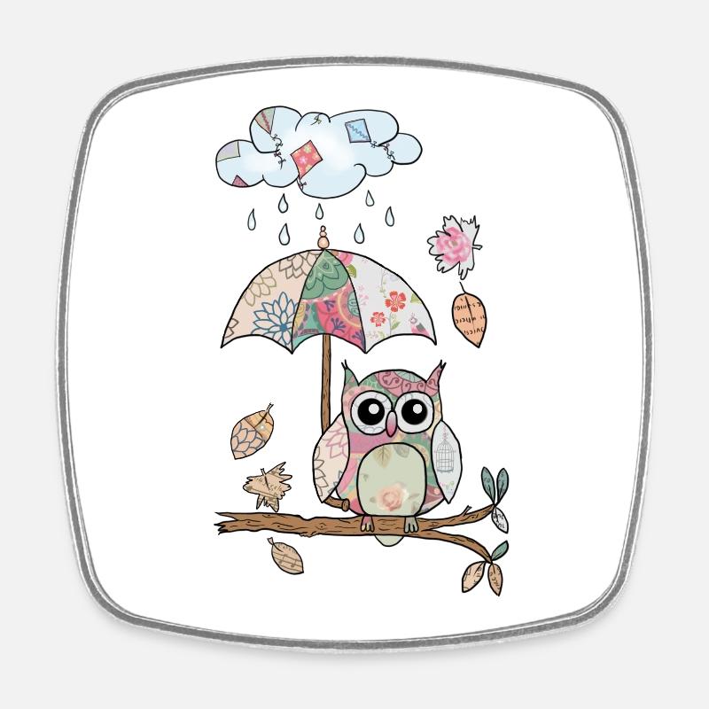 Eule_im_Regen - Square fridge magnet - white