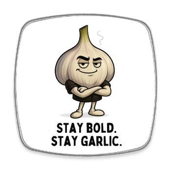 Knoblauch Bleib Stark Karikatur  - Viereckiger Kühlschrankmagnet - Weiß - Vorne