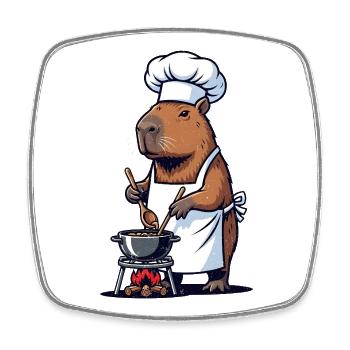 Chef Capybara Chef au Pot - Magnet carré - blanc - Devant